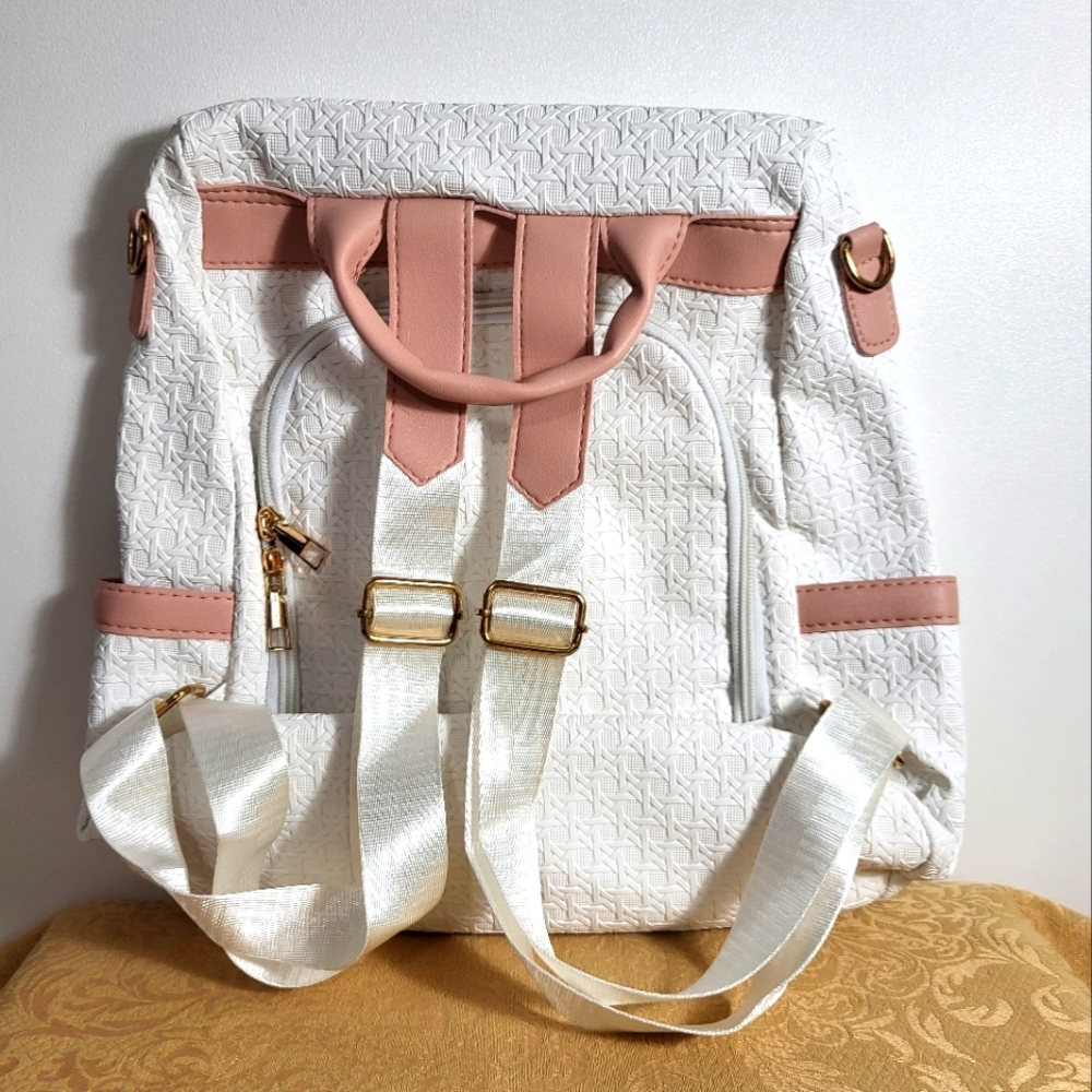 New In Bag white with pink trim backpack  #2554